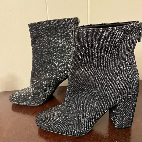 Jessica Simpson Ankle Boot Aninada black Glitter Square Toe Block Heel 7.5 - Picture 4 of 6